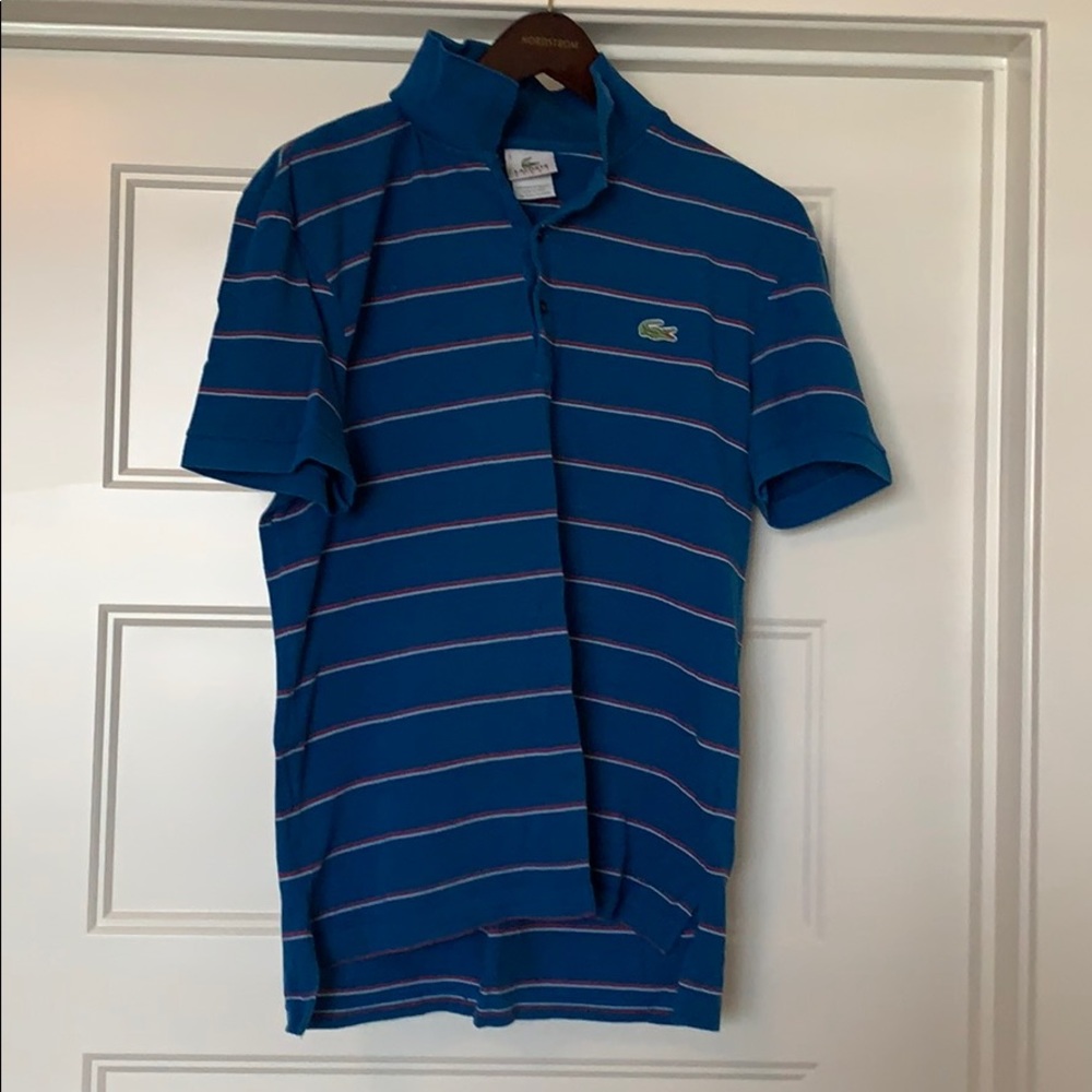 Classic Lacoste Blue Striped Short Sleeve Polo Shirt w/ 🐊 Logo ✨GUC✨